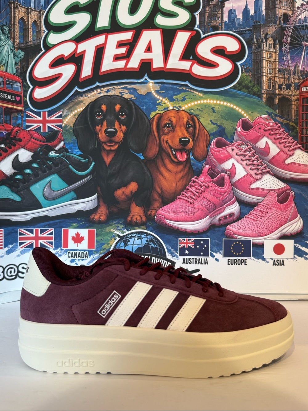 adidas Women’s VL Court Bold Sneakers - Burgundy & Cream - Picture 4 of 8